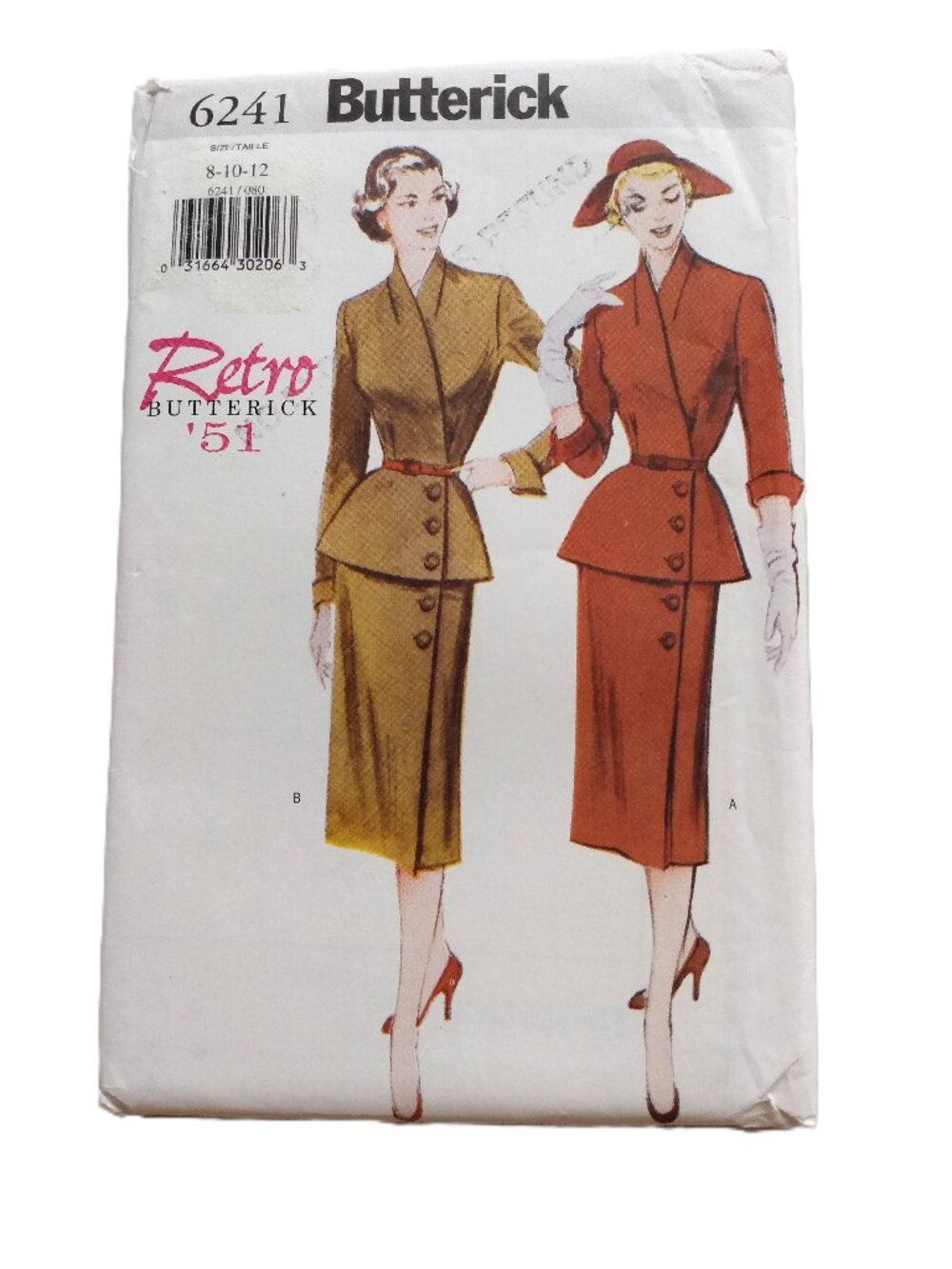 Vintage 50s Top Skirt Sewing Pattern Size 8-12 2 Piece Dress Suit Butterick 6241